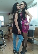 Nikki posing with super hot tgirls