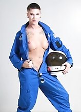 Transsexual astronaut Danni strips