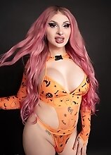 Bailey's the orange hot trans vamp for Halloween ready to suck your cock dry