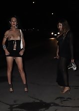 Nicole jerks with a TS on street