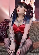 Punk Rock Schoolgirl Kelly Jacks Off and Blows Her Load on the Sofa